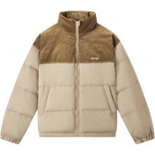 gxgjeans 美式冬季灯芯绒拼接短款立领羽绒服 卡其色