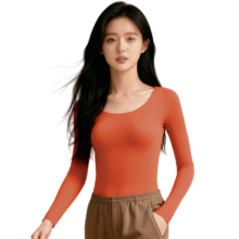 古今 双面磨绒秋冬女士纯色圆领蓄热保暖上衣无痕修身高弹打底衣