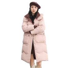 鸭鸭羽绒服女2025秋冬新款反季中长款连帽纯色韩版休闲加厚外套C