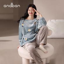 安之伴 睡衣女秋冬法兰绒家居服套装