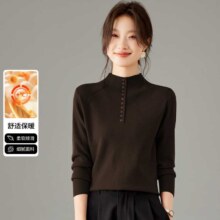 雪中飞 新年红衣半高领纽扣针织衫 春季职场通勤女士打底衫 保暖舒适