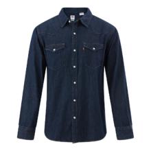 Levi's 季男士宽松浅蓝色牛仔衬衫时尚简约外套 复古深蓝色 M