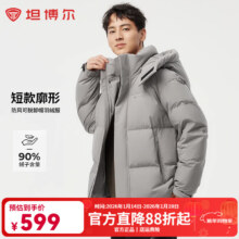 坦博尔 2025新款防风可脱卸帽羽绒服男短款 晴雾色 L (175) 建议体重120-140斤