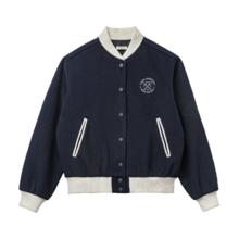 马登 学院风棒球服夹克女春秋撞色刺绣毛呢外套保暖上衣