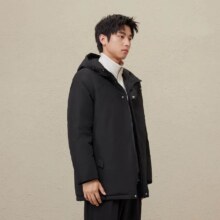 GXG 冬季男装纯色休闲加厚保暖连帽中长款羽绒服 鸭绒