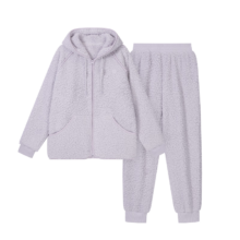京东京造 连帽衫珊瑚绒秋冬加厚睡衣女情侣家居服 紫色 S