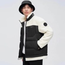 超v 波司登 仿羊羔绒拼接羽绒短款立领羽绒服 情侣款轻薄外套