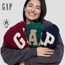 Gap 摇粒绒logo宽松连帽卫衣 黑灰色