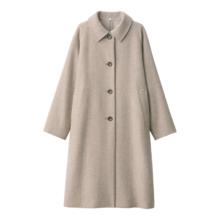 無印良品 MUJI 女式羊毛混立领大衣毛呢大衣外套中长款女款冬季外套女装BD0Z6A4A 浅米色 L (165/88A)