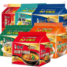 康师傅 红烧牛肉面 劲爽乐香辣 【五连包】 袋装整箱装