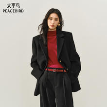 限移动端：太平鸟 甄毛系列黑金大衣3.0西装式羊毛大衣女外套时尚气质呢大衣