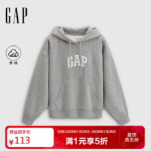 盖璞 女装2025秋季新款logo贴布绣抓绒宽松套头连帽衫卫衣