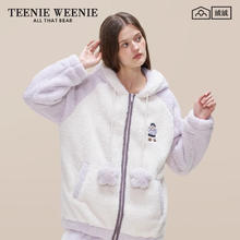 TEENIE WEENIE 小熊刺绣睡衣 女款秋冬季加厚连帽保暖家居服套装 柔紫色 L