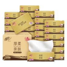 清风 丝柔金装抽纸 4层24包 家用实惠装 整箱大包面纸卫生餐巾纸