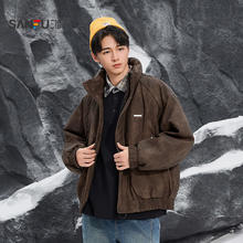 SANFU 2025冬季新款 多口袋PU立领宽松羽绒服