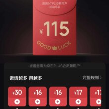 京东PLUS会员 老带新 邀请好友开PLUS会员最高可领115元无门槛红包大额奖励