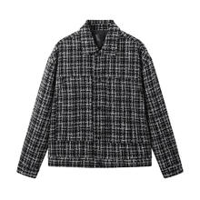 gxgjeans 美式小香风粗花呢翻领保暖夹棉夹克 黑色