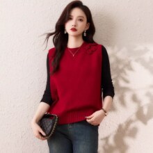 超V：X-MOOM 秋冬五朵花圆领针织马甲 女式百搭时尚上衣