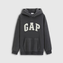 Gap 摇粒绒撞色logo宽松连帽卫衣 黑灰色