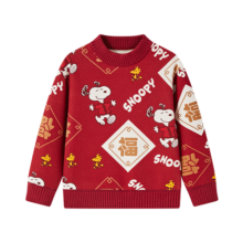 SNOOPY 拜年服 冬新款中大童加绒加厚套头针织衫 儿童毛衣 男女宝