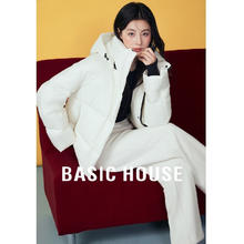 Basic House 百家好 连帽短款羽绒服 白色 S 韩版简约风面包服外套