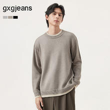 gxgjeans 男装 假两件休闲时尚打底圆领毛衣针织衫 25年冬新品 杏色 L (175)