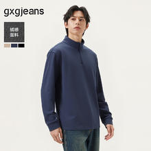 gxgjeans 男装宽松半开襟长袖T恤 藏青色 L (175)