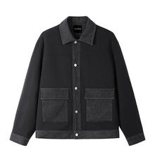 gxgjeans 美式翻领潮流拼接牛仔夹克 黑色 l