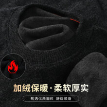 雪中飞 加绒加厚男士毛衣 秋冬纯色保暖针织衫 圆领套头 男款