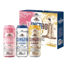 plus、38节：青岛啤酒 白啤酒礼盒 500ml 10罐装 白啤4罐 樱花味3罐 桂花味3罐