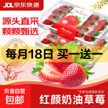 买一送一：京顶鲜 红颜草莓 单盒200g-300g 2盒礼箱装*2件（约2斤）