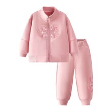 超V：Mini Bala 新中式套装 女童绣花宽松拉链外套长裤两件套