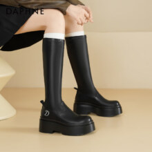 DAPHNE 达芙妮 厚底长筒靴 女 黑色 弹力瘦瘦靴 跟高6.5cm 40