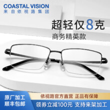 依视路（ESSILOR） 钻晶系列高清耐磨防蓝光近视薄镜片配度数眼镜架男女镜框 钛 金属-半框-4017BK-黑色 镜框 依视路膜岩高清1.56现片