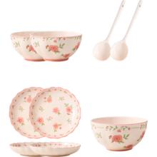 迦森 釉下彩碗碟套装碗 7件套-红釉桃花缘