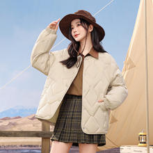 88VIP会员：雪中飞 热可可羽绒服2025冬女士时尚百搭菱形格休闲韩版V领