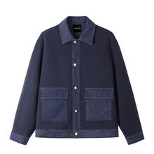 gxgjeans 美式翻领潮流拼接牛仔夹克 蓝色