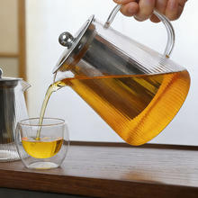 耐热玻璃泡茶壶条纹钢漏煮茶壶 竖纹三角壶 550ml