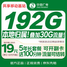 中国广电 大流量卡19元选靓号5g全国通用长期移动手机王卡电话卡升卿非无限永久纯上网