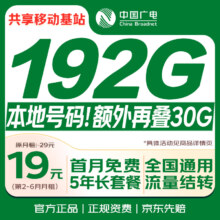 中国电信 19元205G流量卡 全国通用长期5G纯上网手机卡 非无限永久
