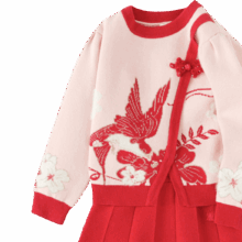 巴拉巴拉 女童国风汉服套装 两件套 红色绣花 春节拜年服