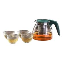 茶壶泡茶器整套茶具 耐热玻璃茶壶 花茶套装 绿把一壶四杯 1000ml