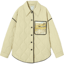 对白 梵高联名 2025冬装撞色画作印花女式翻领轻薄棉服