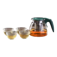 茶壶泡茶器整套茶具 耐热玻璃茶壶 花茶套装 绿把一壶四杯 1000ml