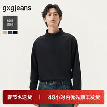 gxgjeans 男装 多色基础打底宽松半开襟长袖T恤男士 25年秋 黑色0 2XL (185)