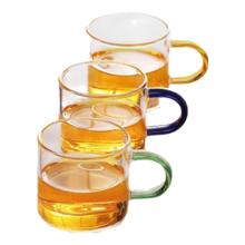 玻璃彩色把手杯 品茗杯 花茶套装 100ml 随机4只 彩把