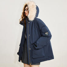 初语 90绒羽绒服 毛领连帽大口袋工装风户外保暖外套