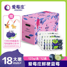 爱莓庄 云南鲜梗蓝莓 脆甜新鲜人工采摘 18mm+12 盒装 约125g/盒源头直发