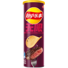 乐事 无限薯片 黑椒牛扒味 104g 罐装 膨化食品