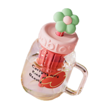 BABLOV 花伴森水杯 女款高颜值玻璃杯 茶水分离 大容量 泡茶吸管杯 礼物